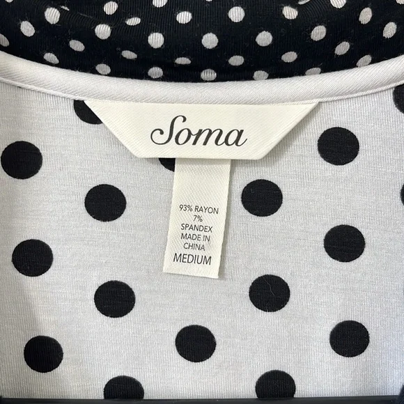 Soma Cool Nights Black White Polka Dot Short Sleeve Button Down Pajama Top Sz M - Picture 5 of 9